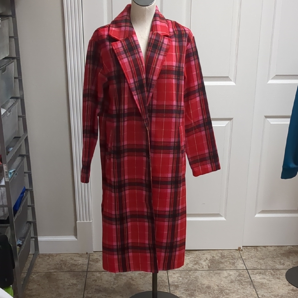 Old Navy Red and Pink Plaid Coat